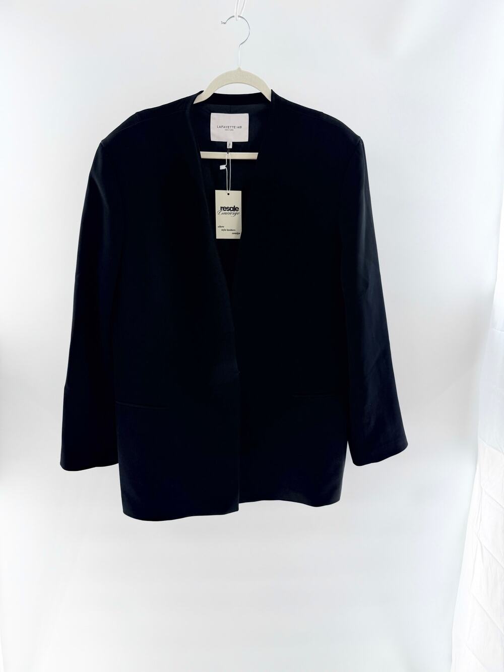 Lafayette 148 Long Sleeve Collarless Blazer Jacket Black Women's Plus Size US 16